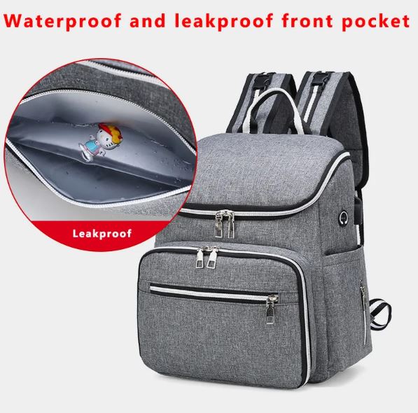 Baby Diaper Backpack Waterproof Large Capacity/Grey