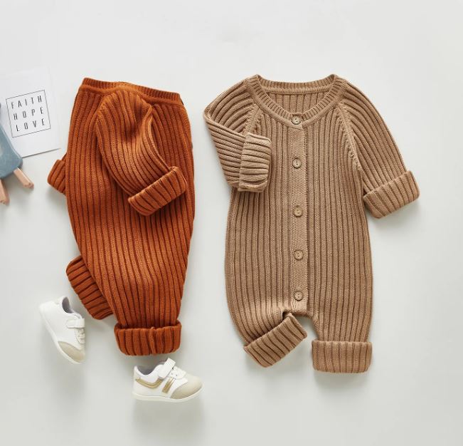 Baby Boys Girls Long Sleeve Knit Romper/Brown