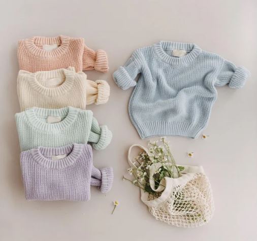 Sweater Boys Girls Knit Long Sleeve/Purple
