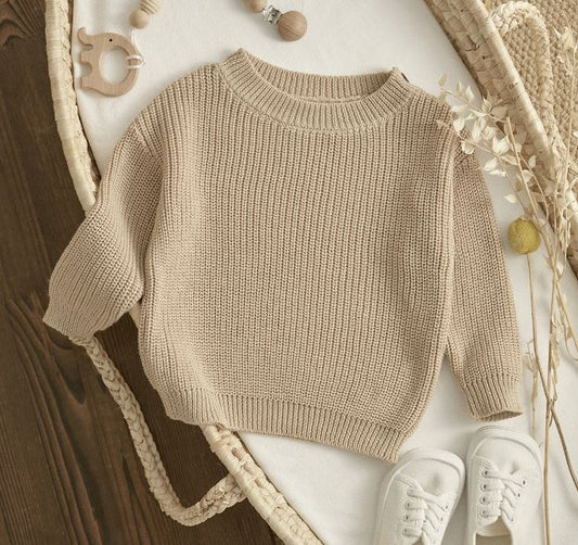Sweater for Boys Girls Knit with Buttons Long Sleeve/Khaki