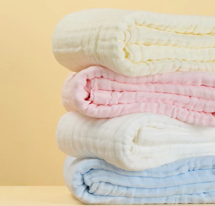Muslin Baby Bath Towel 6 Layers Cotton Blue