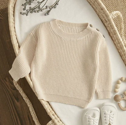 Sweater  for Boys Girls Knit with Buttons Long Sleeve/Beige