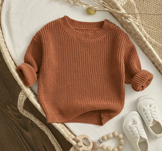 Sweater for Boys Girls Knit with Buttons Long Sleeve/Brown