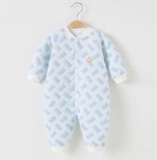Baby Bodysuit Cotton Square Blue