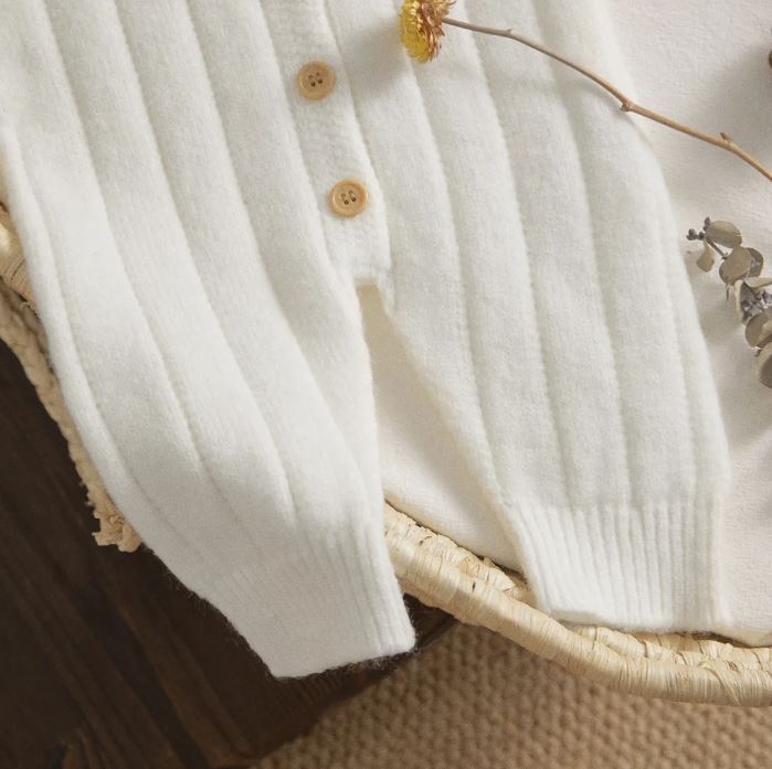 Baby Knit Romper Long Sleeve+Hat/White