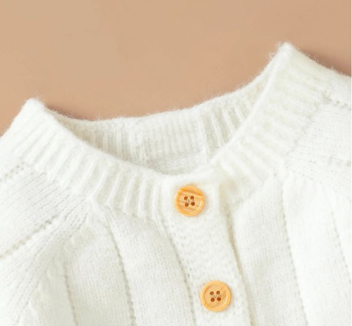 Baby Knit Romper Long Sleeve+Hat/White