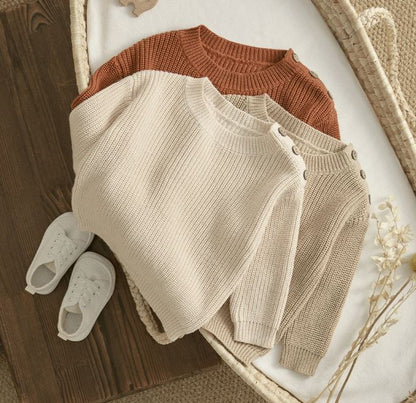 Sweater  for Boys Girls Knit with Buttons Long Sleeve/Beige