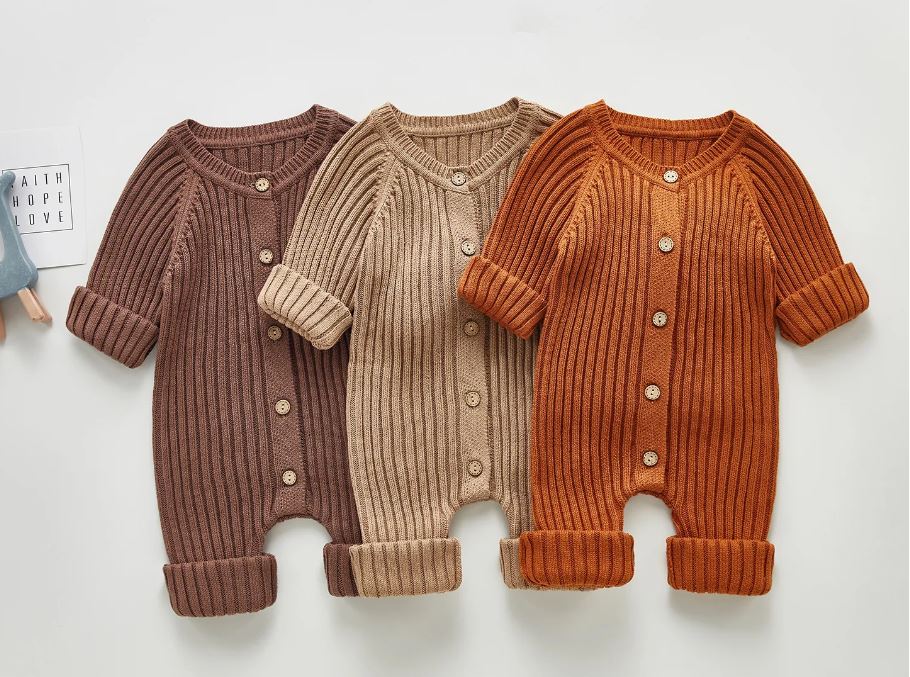 Baby Boys Girls Long Sleeve Knit Romper/Beige