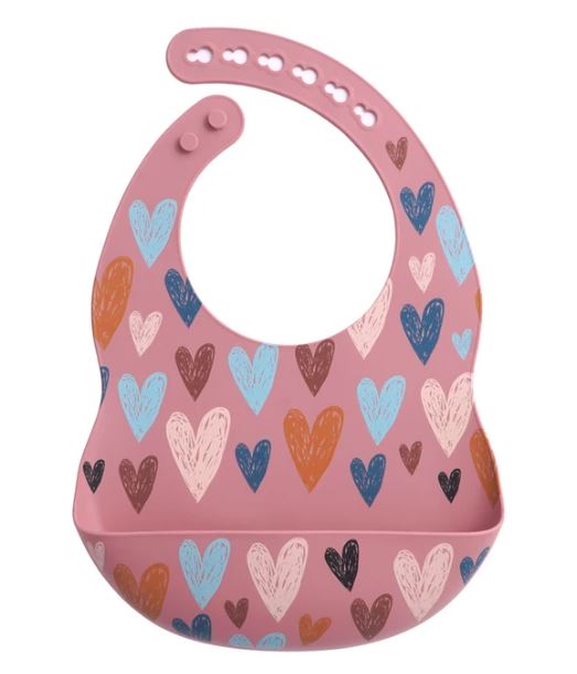 Silicone Baby Bibs Pink Hearts