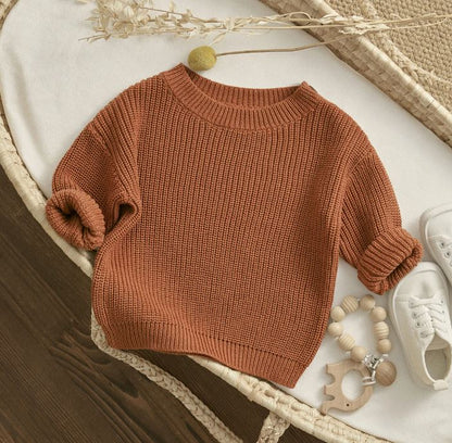 Sweater for Boys Girls Knit with Buttons Long Sleeve/Brown
