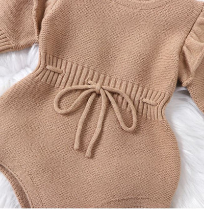 Baby Girls Cute Romper Knit Long Sleeve Elastic Waist